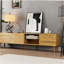 Meuble télé 70 pouces avec rangement Mid-Century moderne, convenant au salon, à la chambre à coucher et à l'armoire multimédia