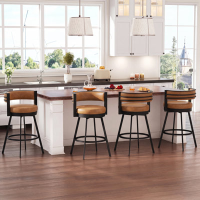 Aloisia 26.6" Modern Swivel Upholstered Counter Stool with Curved Low Back and Metal Frame (Set of 4)