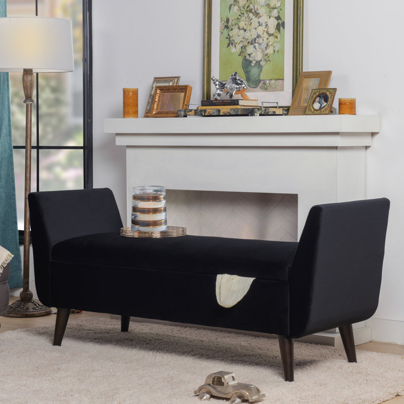 Banc de rangement à couvercle rabattable Huxley, Velours noir anthracite