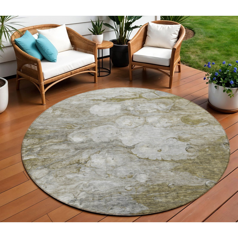 Tapis d'intérieur rond lavable abstrait taupe et ivoire 8 'brun