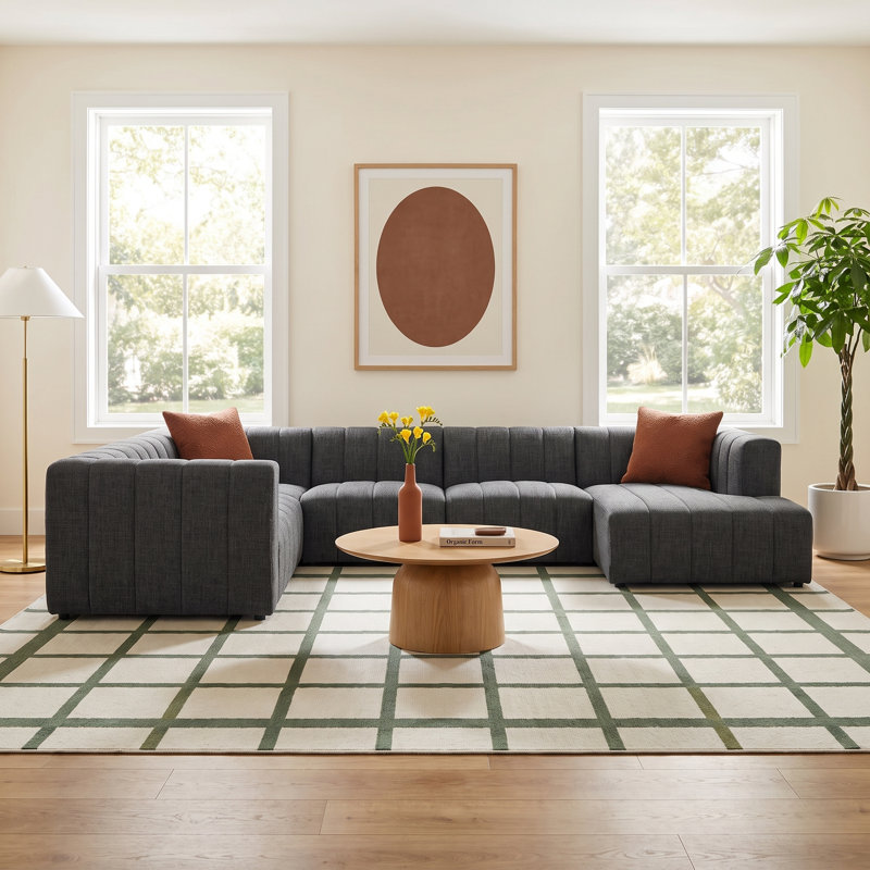 Bowry 6 - Piece Chaise Sectional, Left Hand Facing, Saxon Charcoal Polyester Blend, 25" H x 157" W x 122" D
