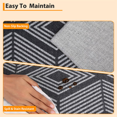 Tapis tribal moderne 10 x 13 noir à motif géométrique antidérapant et lavable