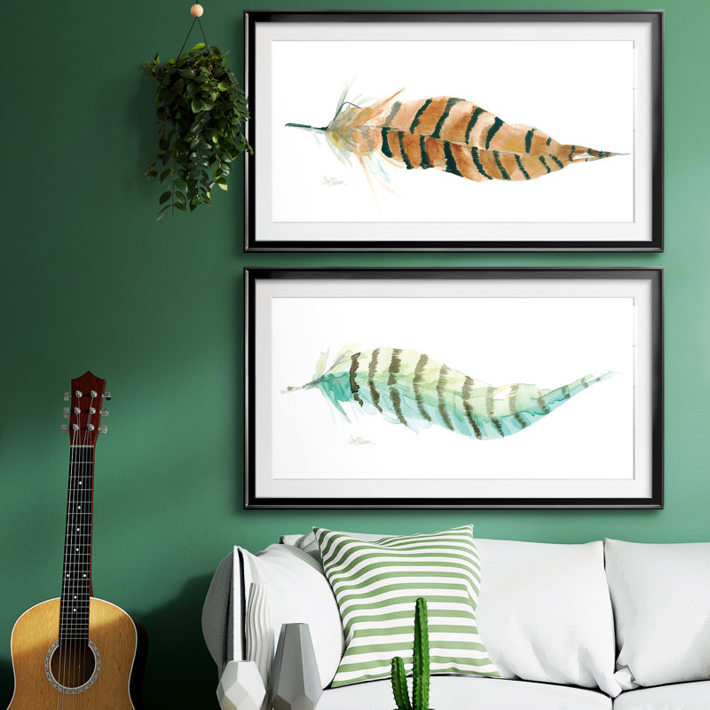 Tail Feather I - ensemble de 2 peintures encadrées, Argent, H 10,5 po x l 37 po x P 1,5 po