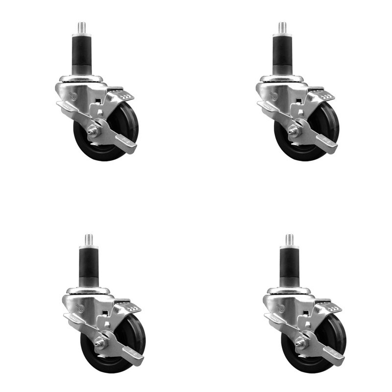 Ensemble de roulettes extensibles pivotantes à pédale 1/3 de 4 pouces avec frein SCC 3 pouces