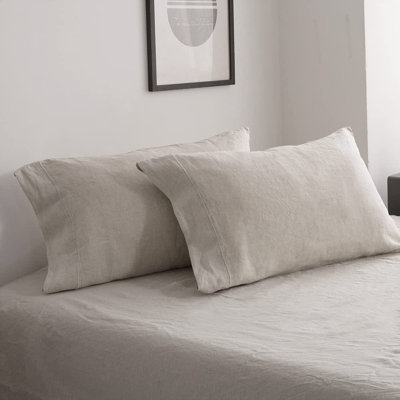 100%  Linen Pillowcase Queen Size-Set Of 2- Washed Solid Colour Pillow Cases Embroidered -Soft And Durable (Linen, 20''X30'')