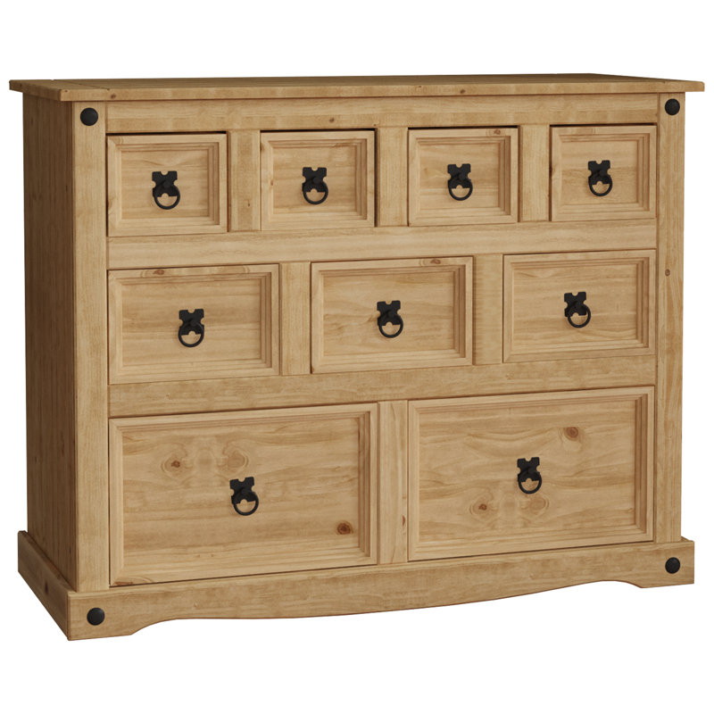 Harold Solid Wood 95cm W 9 - Drawer Chest of Drawers