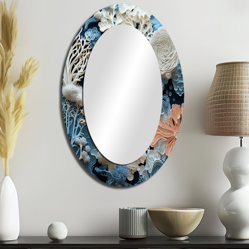 Miroir mural ovale bleu et blanc Under Water, 36 po x 24 po