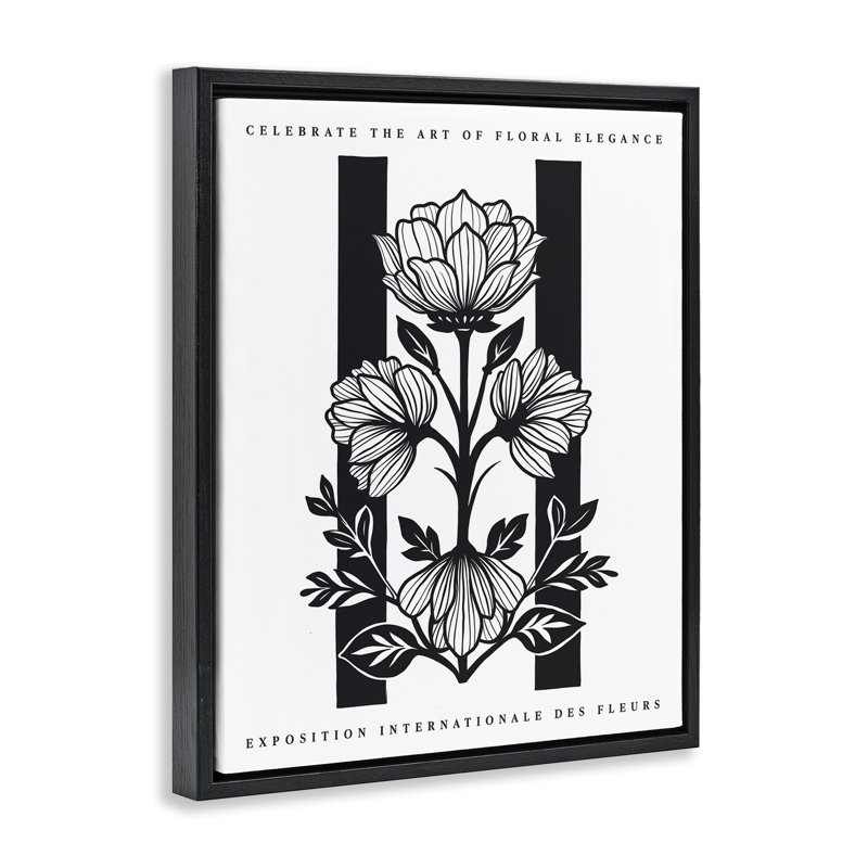Miroir noir et fleurs encadrées, art mural encadré, lettré et doublé, Cadre flottant noir de jais, 21" H x 17" W