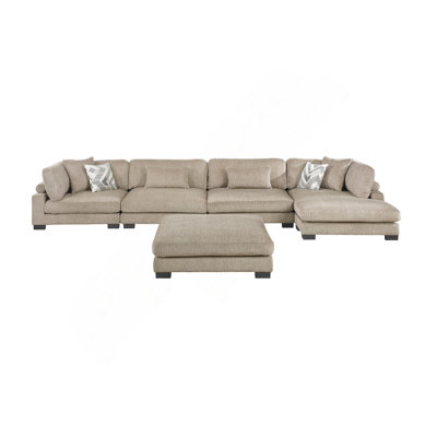 Contemporary 5-Piece Modular Sectional Sofa Chaise Ottoman Plush Comfortable Pillows Upholstered Solid Wood Living Room Furniture