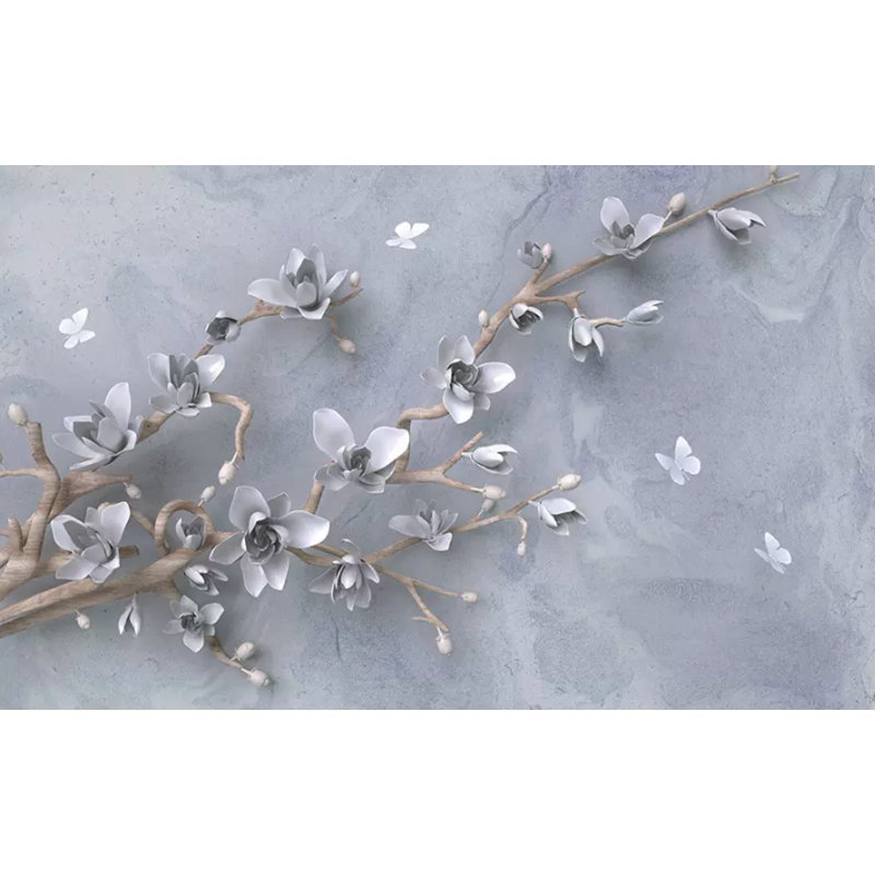 Papier peint texturé scandinave à fleurs grises 3D, l 150 po x L 98 po