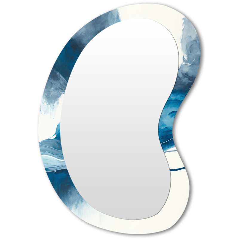 Eriona Through The Sapphire Blue Clouds V - Liquid Ink Asymmetrical Decorative Wall Mirror, Modern Unique Shape Mirror, Printed Metal Art