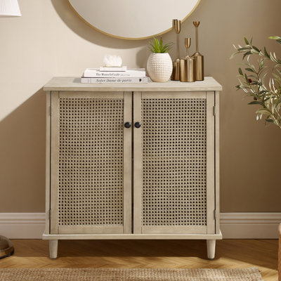 Haidar 31.5"H 2 - Rattan Door Storage Accent Cabinet with Solid Wood Legs