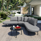 Half- Moon Curved Outdoor Sofa Set with Coffee Table and Backrest Cushions