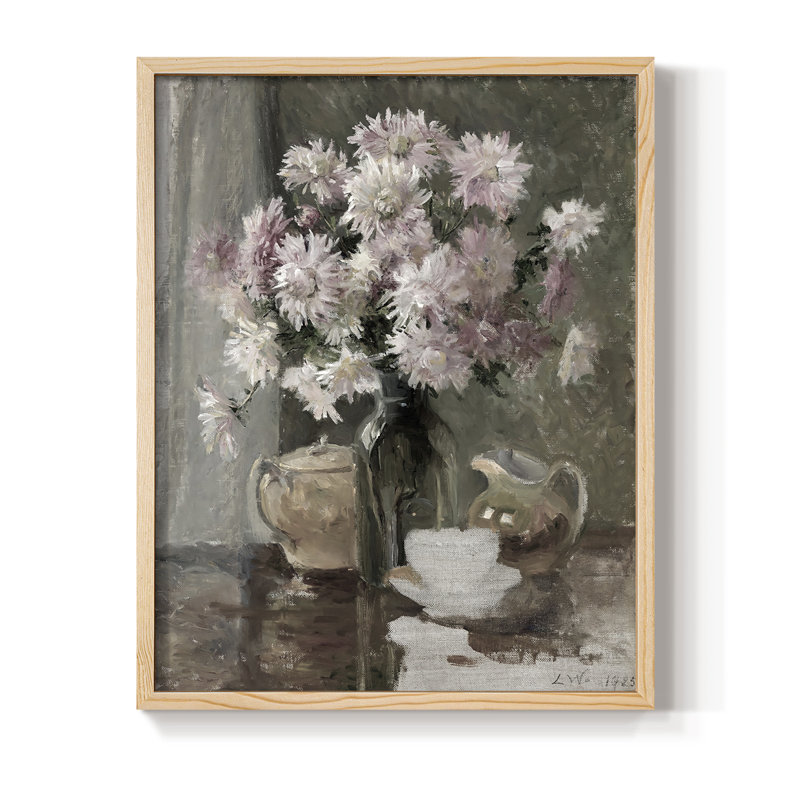 Vintage Floral Print CV Framed Print - Solid Wood, Natural, 21" H x 17" W