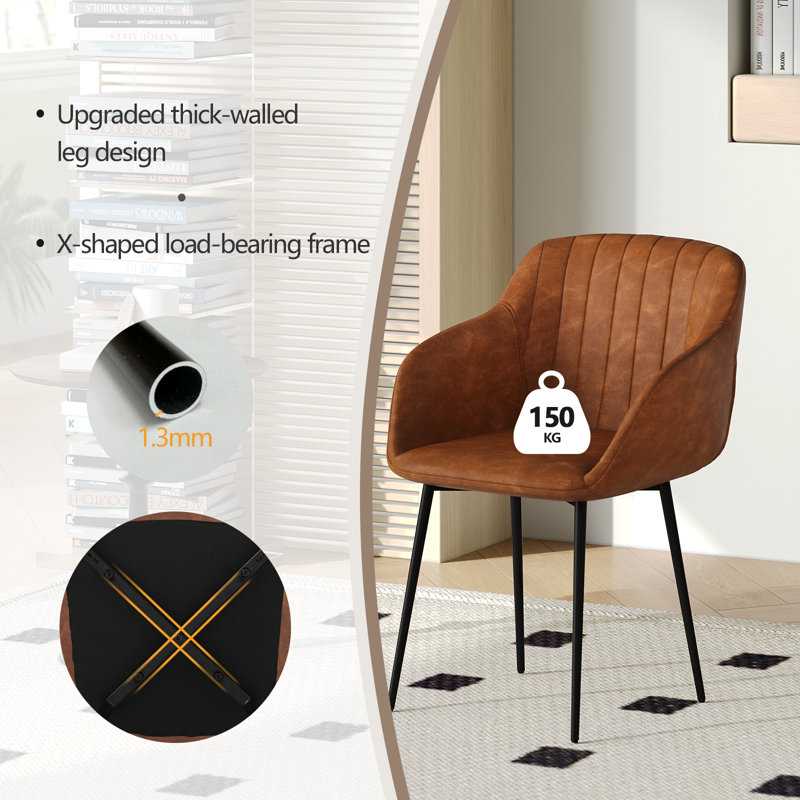 Modern Faux Leather Upholstered Dining Chairs with Metal Legs, Light Brown PU, 6