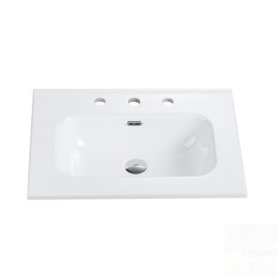 Vasque en céramique intégrée haut de gamme avec trois trous pré-percés pour robinetterie, pour une installation facile et une élégance moderne dans la salle de bain.