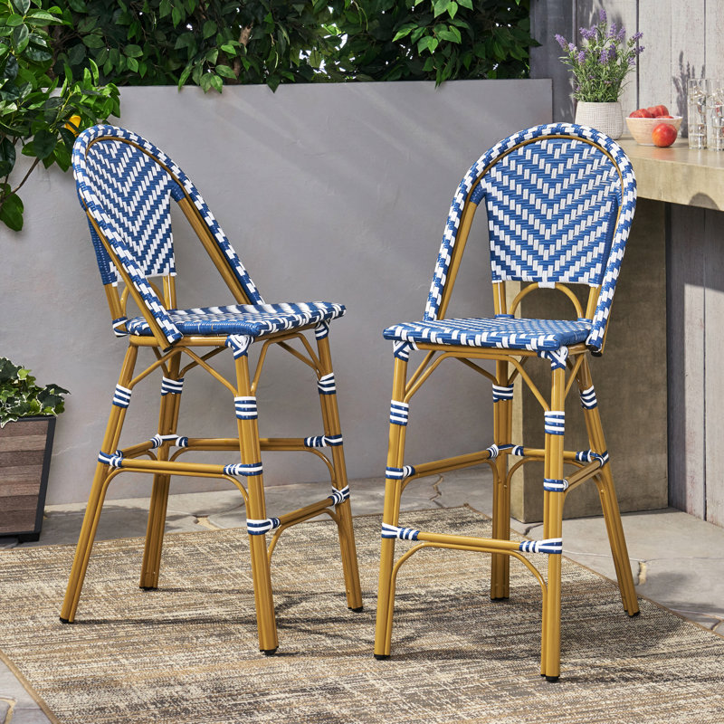 Outdoor French  2  - 29.5" Height, Navy Blue And White, Aluminum Frame With Effect, Pe , Rustproof, Garden  2  -Like Finish, Rust ,