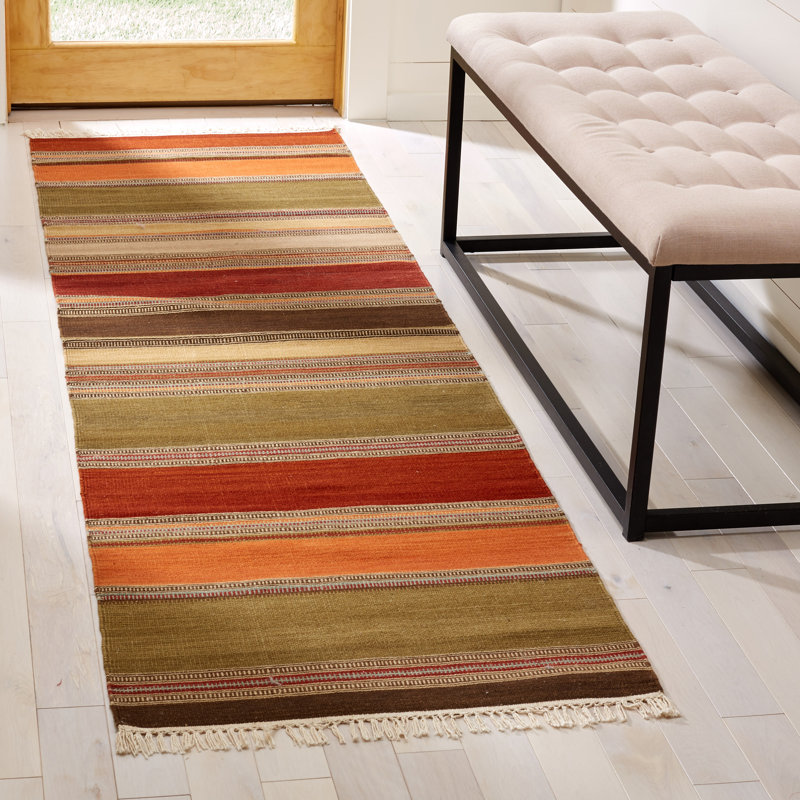 Tapis rayé en laine / coton tissé à la main Northeast Pueblo, Tapis de couloir 2 pi 3 po x 6 pi
