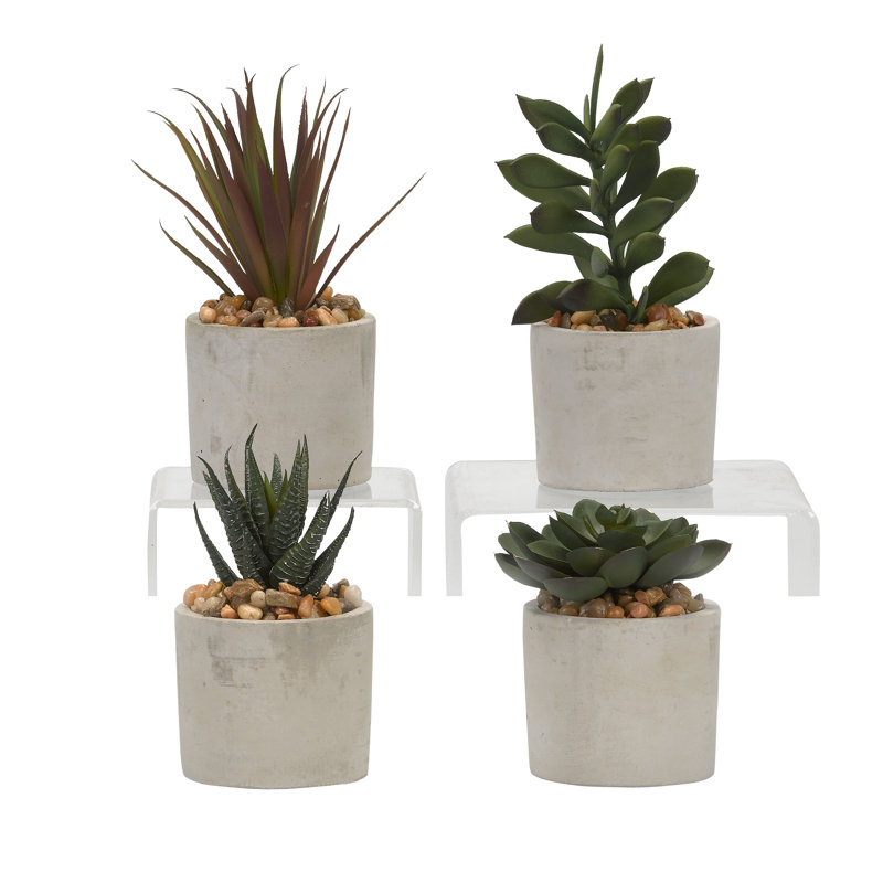 7'' Faux Plant in Cement Pot