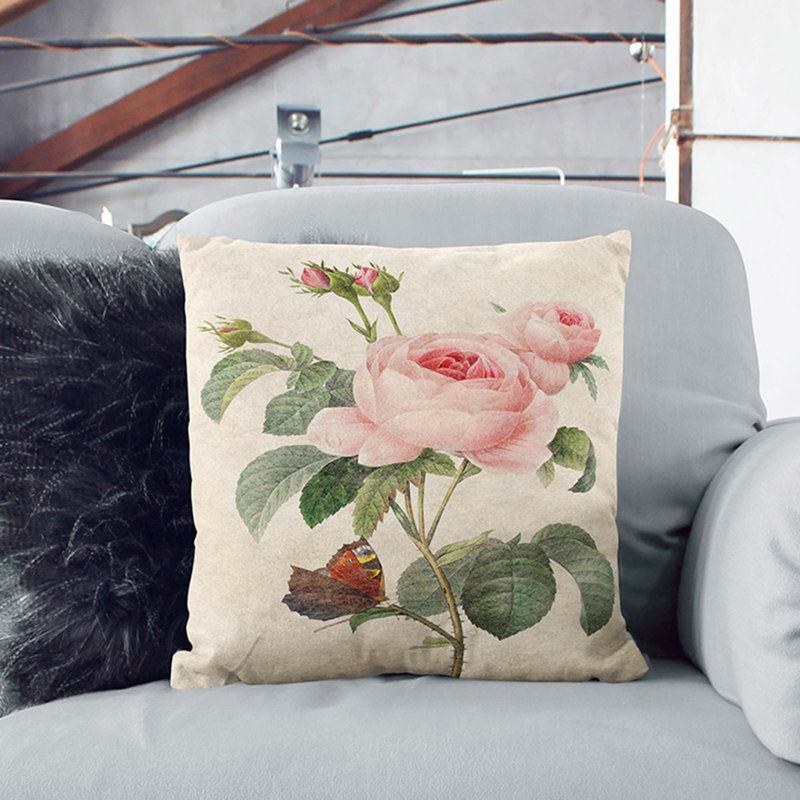 Floral Square Throw Cushion, 55cm H x 55cm W x 20cm D, Black