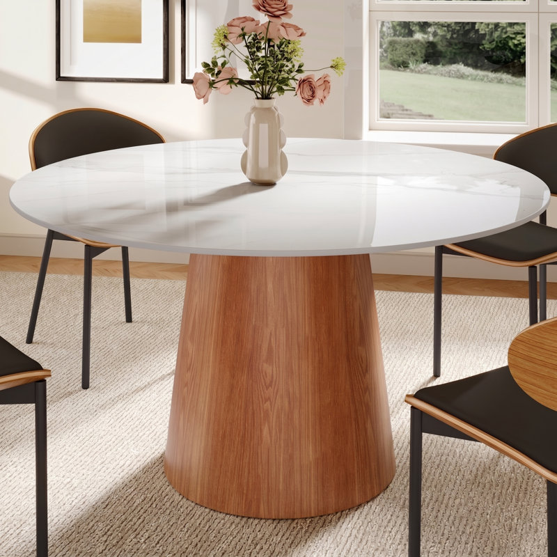 Table de salle à manger 7 pièces avec chaises rembourrées élégantes, H 29,52 po x l 47,24 po x P 47,24 po, Blanc