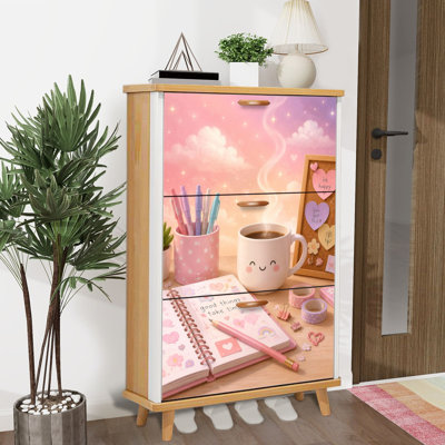 Armoire de rangement pour chaussures avec 3 tiroirs rabattables pour bureau de pastel