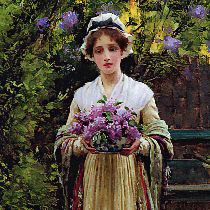 "Lilas" par Edmund Blair Leighton sur toile, H 26 po x l 20 po