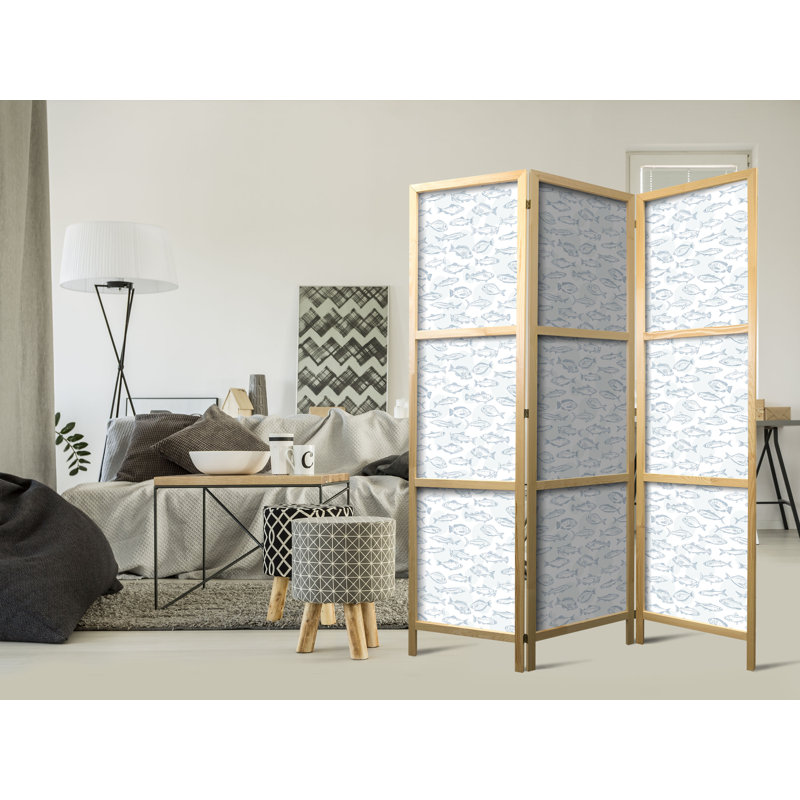 171cm H Solid Wood Folding Room Divider, 171cm H x 135cm W x 1.2cm D, 3