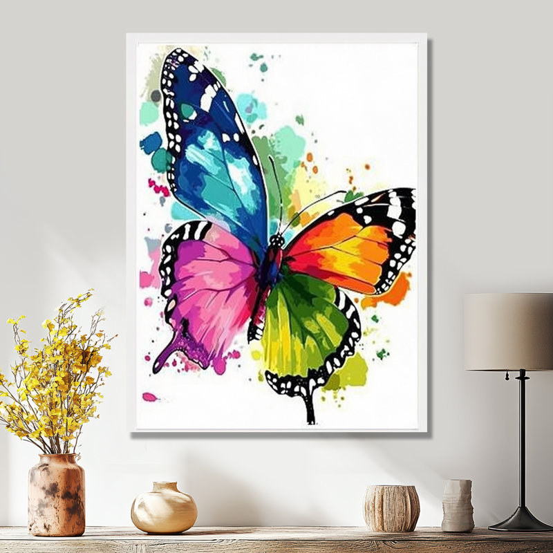 Papillon, arc-en-ciel, bonheur - Art mural papillon, Toile tendue, H 20 po x l 12 po x P 1 po