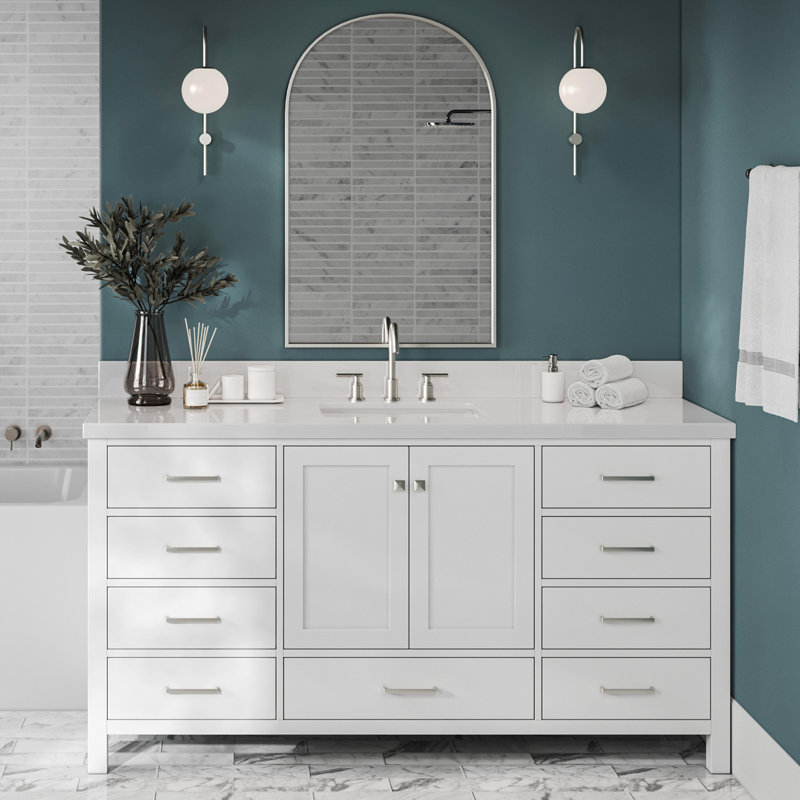 Meuble-lavabo simple 67 po avec dessus Cambridge, Blanc, Rectangular