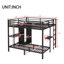 Très grand lit simple au-dessus de très grand lit simple avec garde-robe intégrée, lit superposé en métal avec bureau pliable, noir