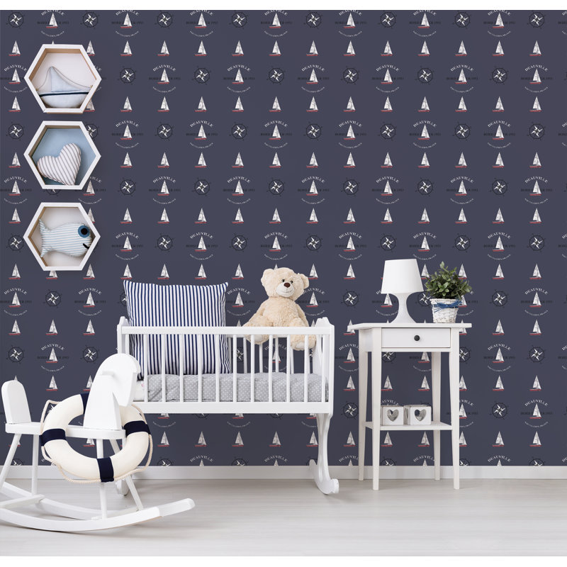Nautical theme 10m x 53cm Matte Wallpaper Roll, Navy Blue