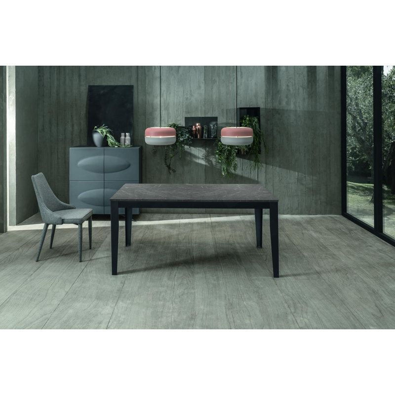 Daja Extendable Oak Rectangular Dining Table, Anthracite, Black