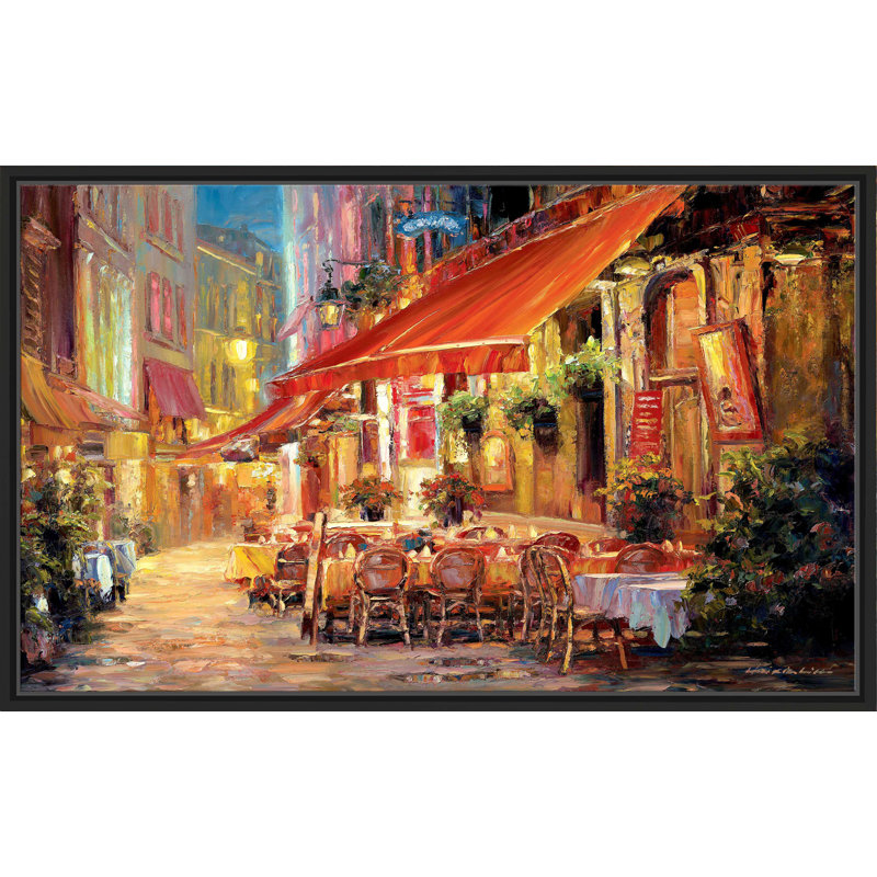 Café In Light par - Peinture, Cadre flottant noir, H 21,5 po x l 33,5 po x P 2 po