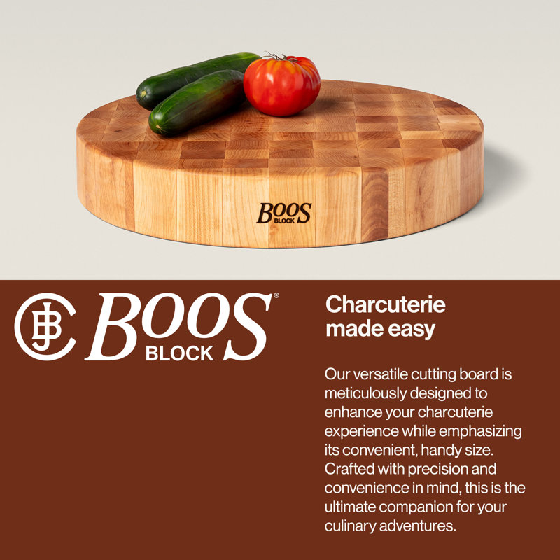 BoosBlock® Chinese Chopping Block 3" End Grain Maple Non-Reversible Round Block, Maple, 18" L x 18" W x 3" D