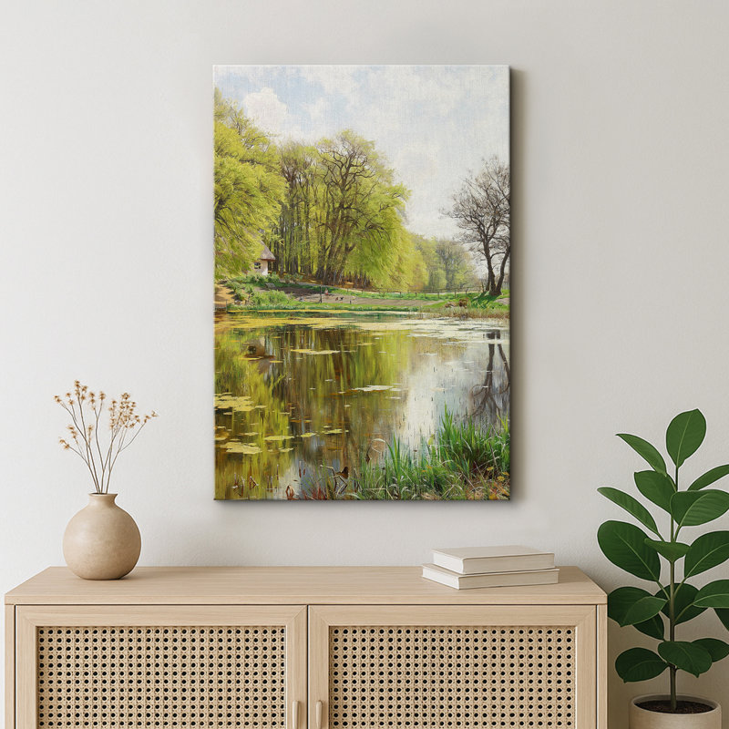 Tranquil Forest Lake Reflection, Green Nature Waterside, encadré, impression sur toile, H 18 po x l 12 po x P 1,5 po
