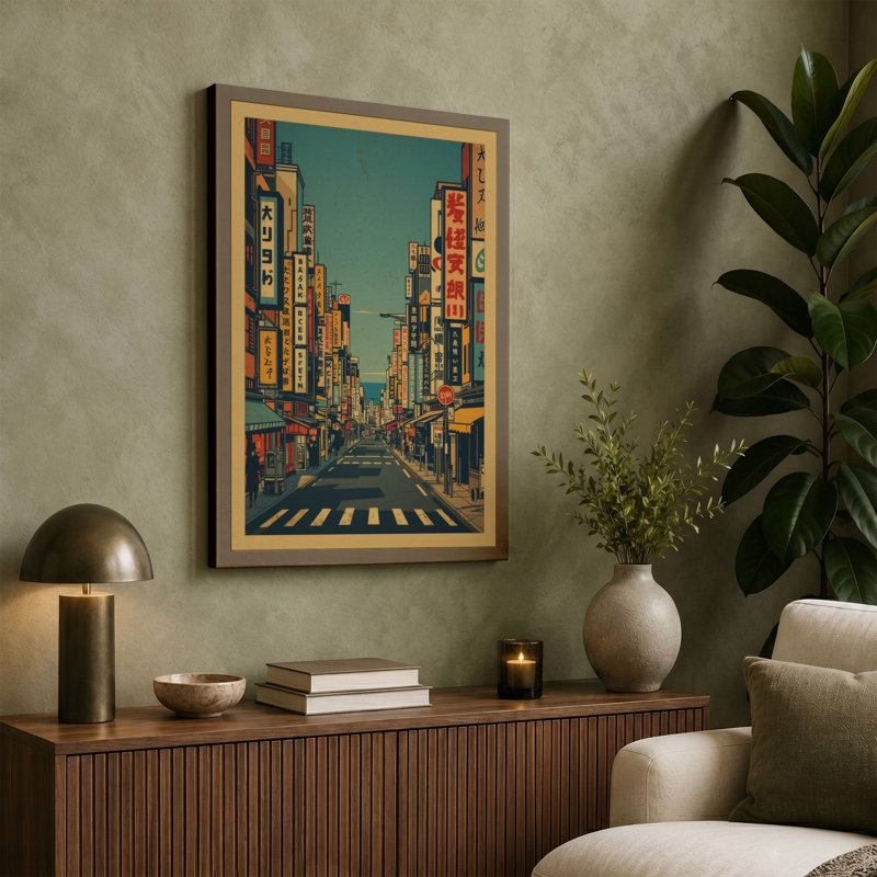 Neon Avenue Japandi - Wrapped Canvas, 36x24 - 91.4 x 61.0 cm, Sage Border