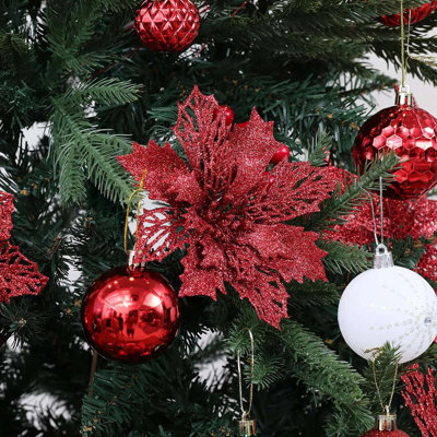 12 Pcs Christmas Glitter Poinsettia Faux Flowers