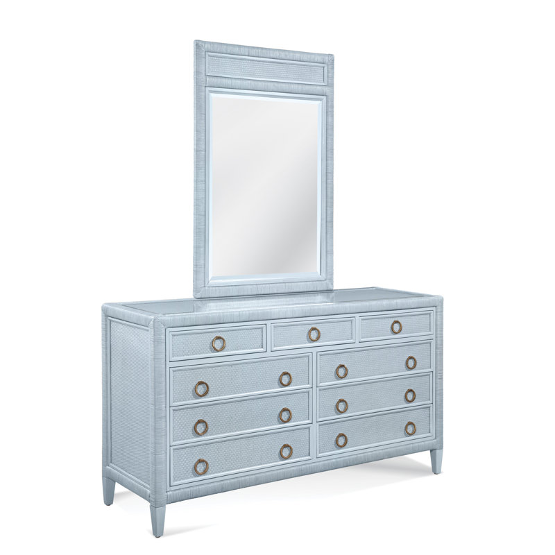 Commode 9 tiroirs avec miroir Warwick, Verre de mer
