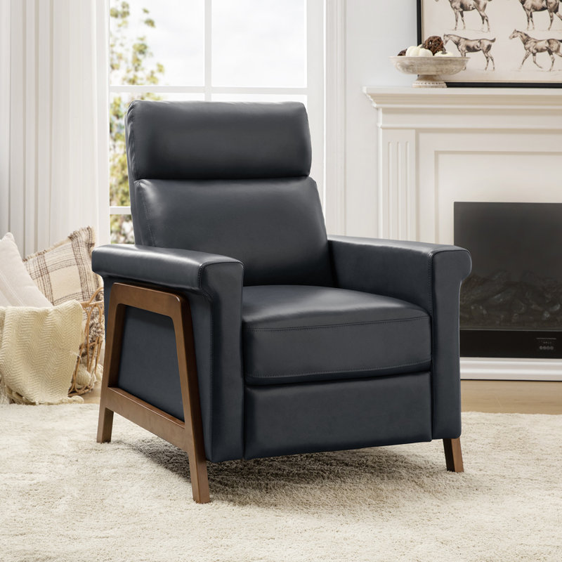 Aryaman Genuine Leather Power Club Recliner with USB Ports, Navy Genuine Leather