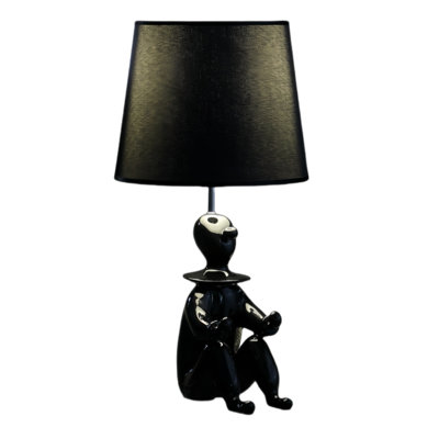 Lampe de table clown 21 po moderne en résine noire avec support pour téléphone et abat-jour tambour