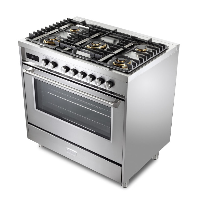 Cuisinière à double combustible Verona Ultima Series de 36 pouces avec 5 brûleurs scellés (acier inoxydable)