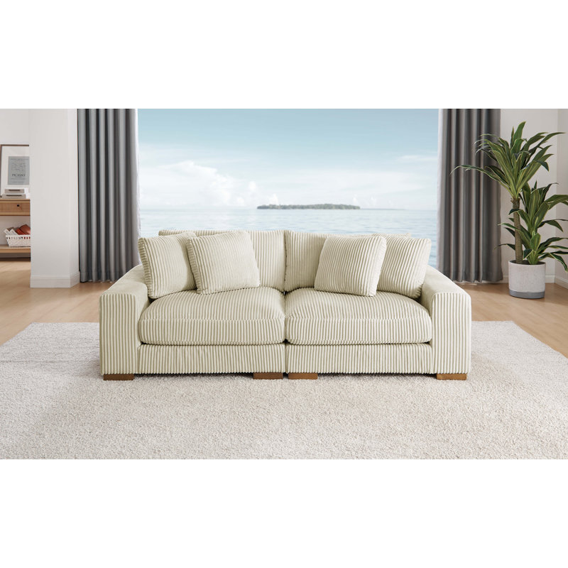 Kijuana Square Arm Sofa with Reversible Cushions, 33" H x 89" W x 43.5" D, 2, Cream
