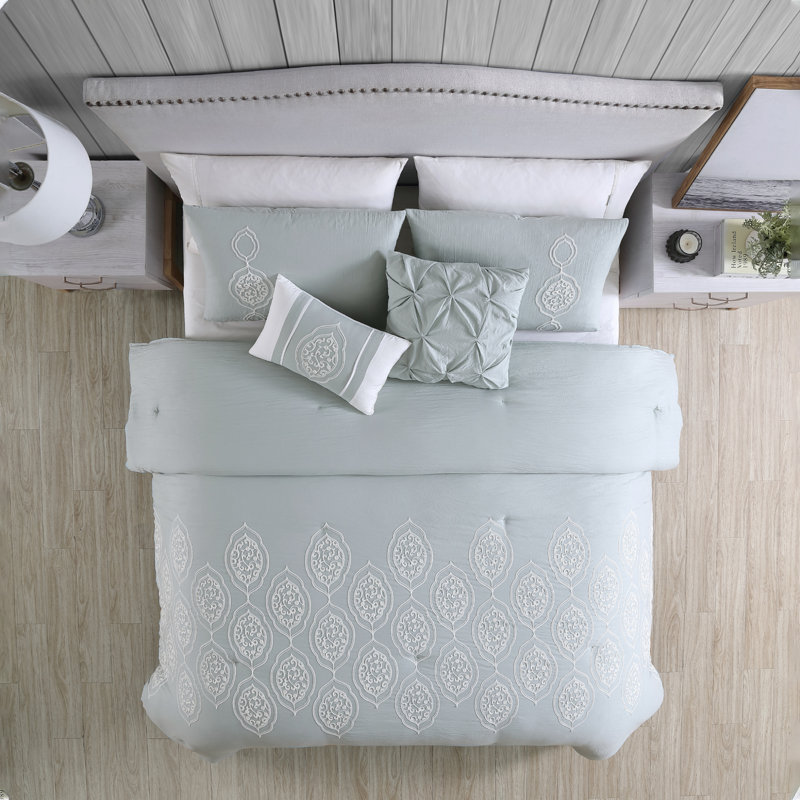 Ensemble d'édredon en microfibre 5 pièces Tiffany, Grand édredon, 2 taies décoratives et 2 coussins