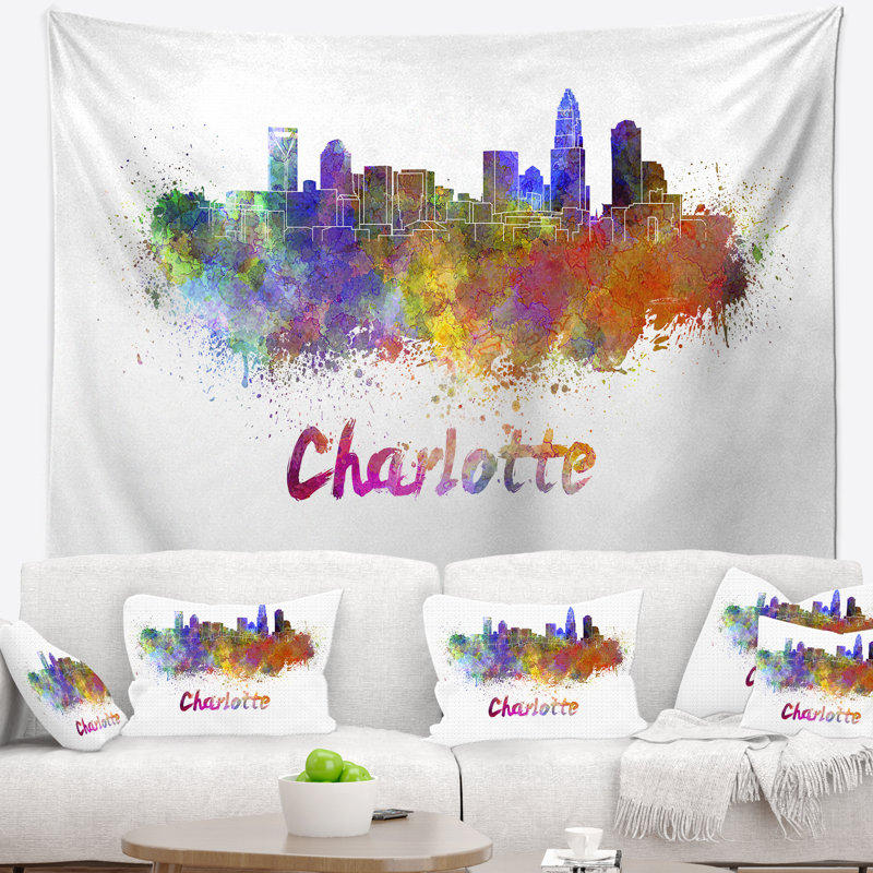 Charlotte skyline tapisserie Cityscape, H 32 po x l 39 po