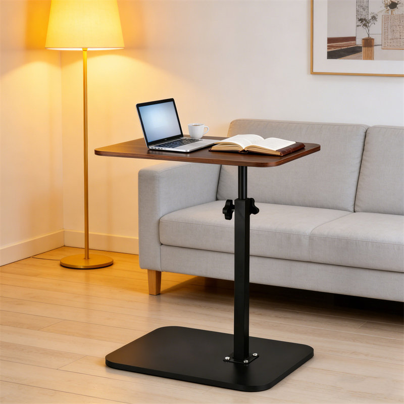 C-Shaped Sofa Tray Table with Swivel Top, Adjustable Height
