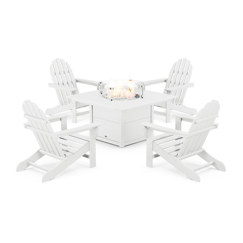 POLYWOOD x Sol 72 5-Piece Traditional Adirondack Fire Pit Table Set, White