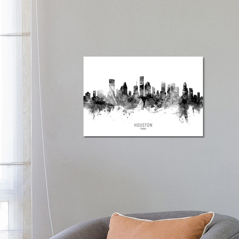Houston Texas Skyline Name Bw by Michael Tompsett - Wrapped Canvas Gallery-Wrapped Canvas Giclée, 66.04 cm H x 45.72 cm W