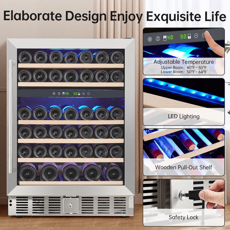 24-Inch Black Stainless Steel Dual Zone Wine Cooler