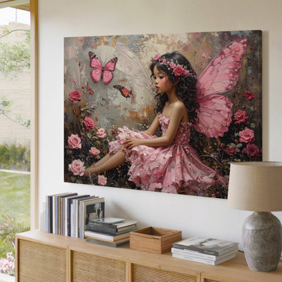 Fairy With Butterfly Wings Canvasdelicate Fantasy Art Of Blooming Roses Canvas Wall Art